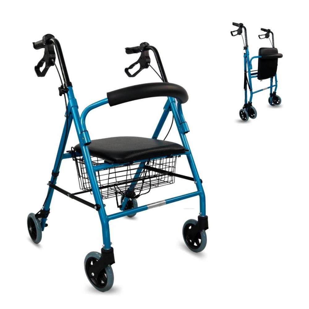 Andador para ancianos deluxe aluminio plegable con frenos, asiento