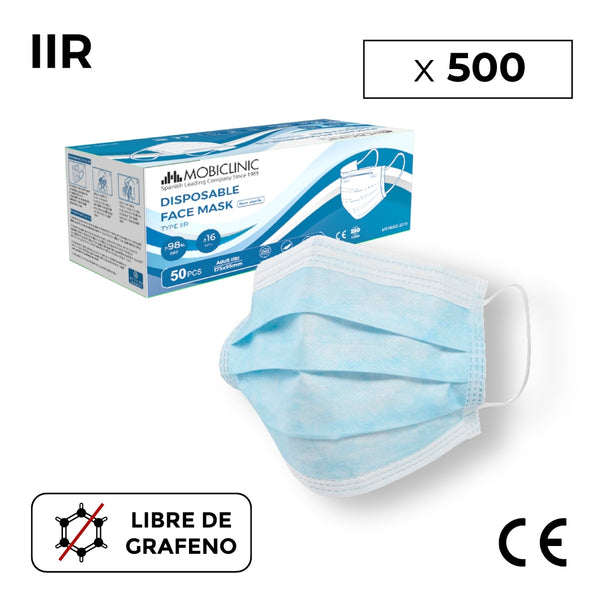 500 Mascarillas Quirúrgicas IIR | Mobiclinic | 10 cajas de 50 uds | 3 capas | Desechables