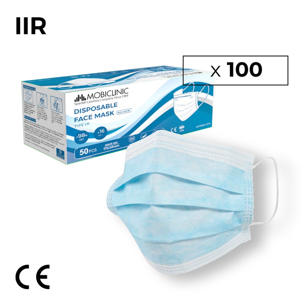 100 Mascarillas Quirúrgicas IIR | Mobiclinic | 2 cajas de 50 uds | 3 capas | Desechables