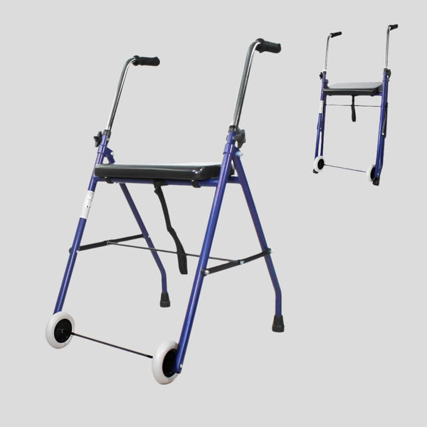 Andador para ancianos | Plegable | Asiento | 2 ruedas | Azul | Emérita | Mobiclinic