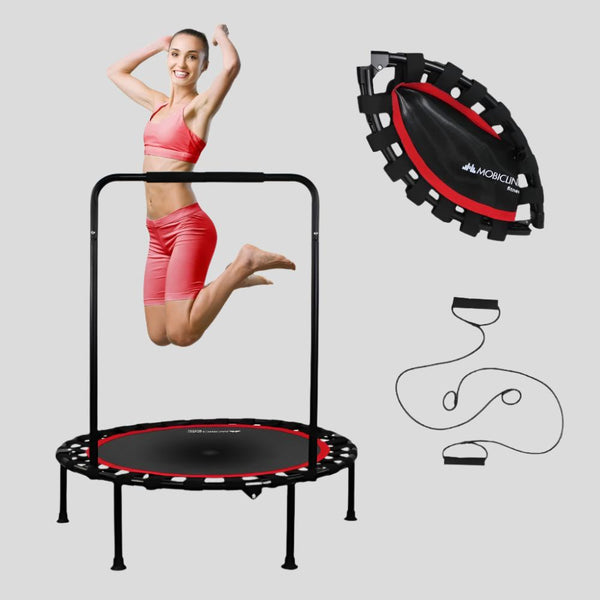 Trampolín redondo fitness | Plegable | Máx 150kg | Reposabrazos regulable | Desmontable | 101x101x118cm | Kangumobi | Mobiclinic