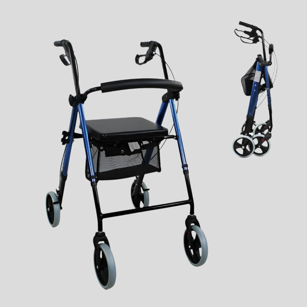 Andador ancianos | Plegable | Aluminio| Frenos en manetas | Asiento y respaldo | 4 ruedas | TOP | Hércules | Mobiclinic