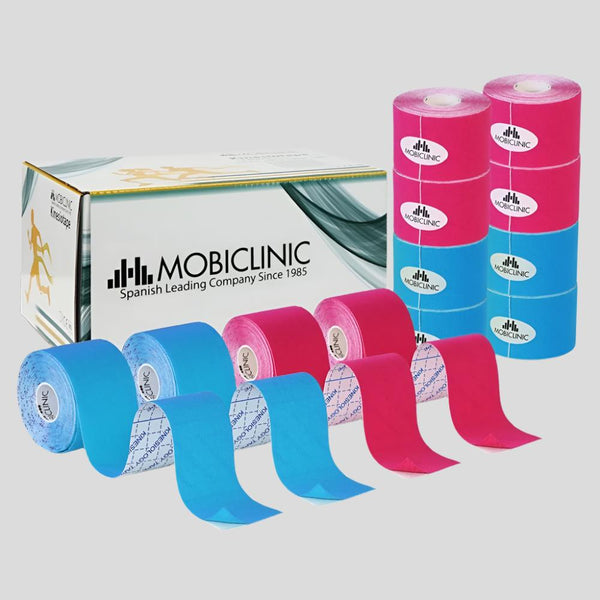 Pack de 2 Kinesiotape | Rosa y Azul | Impermeable | Venda neuromuscular | 5mx5cm | Mobitape | Mobiclinic