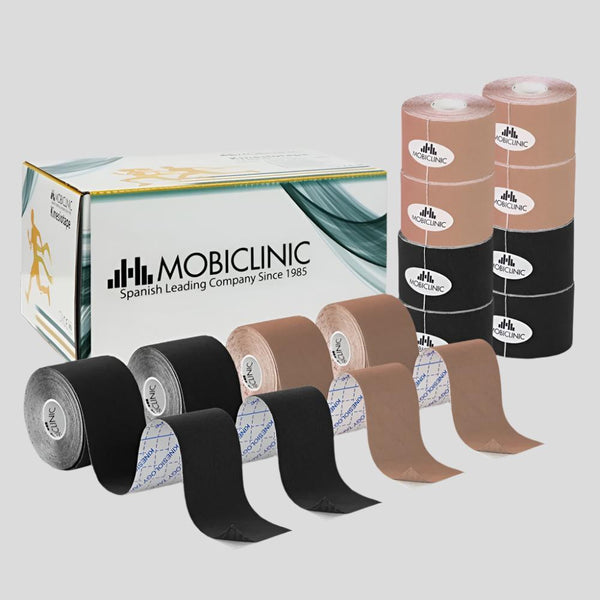 Pack de 2 Kinesiotape | Negro y Beige | Impermeable | Venda neuromuscular | 5mx5cm | Mobitape | Mobiclinic