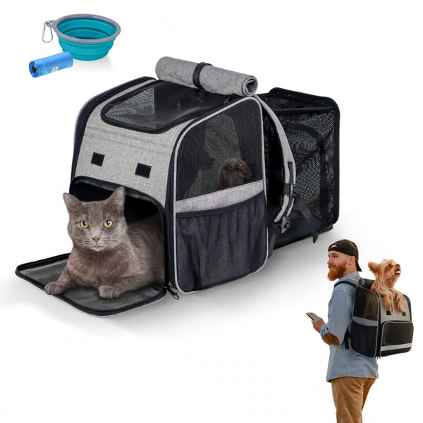 Bolsa de transporte para mascotas | Extensible | Plegable | 37x29x37.5 cm | Ventilación | Comedero + bolsas | Tula| Mobiclinic