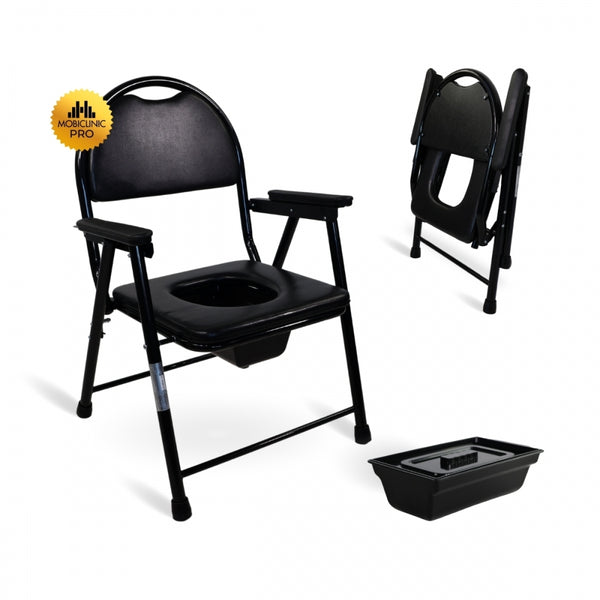 Silla WC | Plegable | Acero cromado | Reposabrazos | Negro | Guadalquivir | Mobiclinic