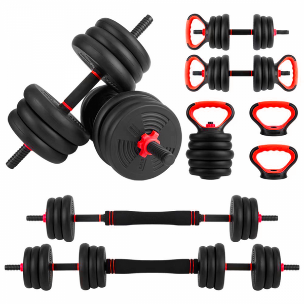 Par de mancuernas 20 Kg | Ajustables | 4 en 1 | Accesorio de pesa rusa | Barra de conexión | Portátil | Mobimax | Mobiclinic