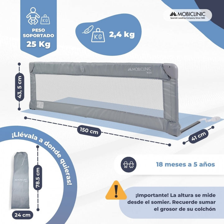 Barrera De Cama Infantil UISEBRT - 150 Cm, Altura Ajustable, Gris Barrera De Cama Infantil UISEBRT - 150 Cm, Altura Ajustable, Gris