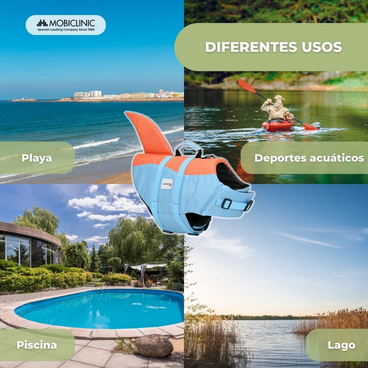 Chaleco Salvavidas Para Perro Sharky - Diseño Aleta De Tiburón, Flotabilidad Alta, Ajustable, 3 Tallas
