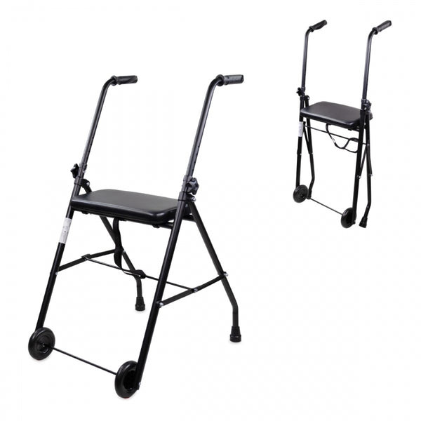 Andador para ancianos | Plegable | Asiento | 2 ruedas | Negro Mate | Emérita | Mobiclinic