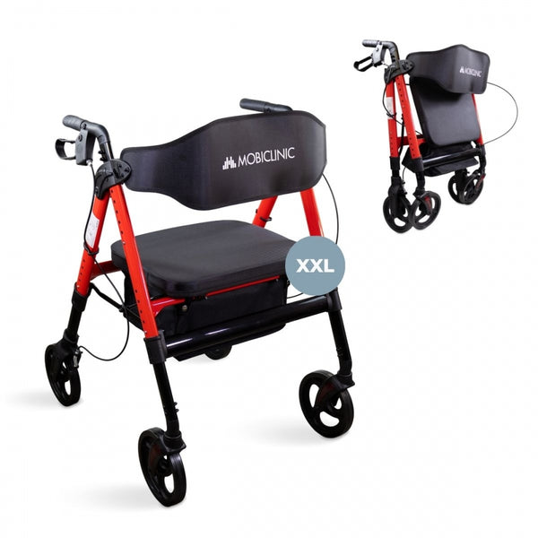 Andador bariátrico | Plegable | Hasta 204 kg | Aluminio reforzado | Frenos | Ruedas 360º | Cesta | Madeira | Mobiclinic