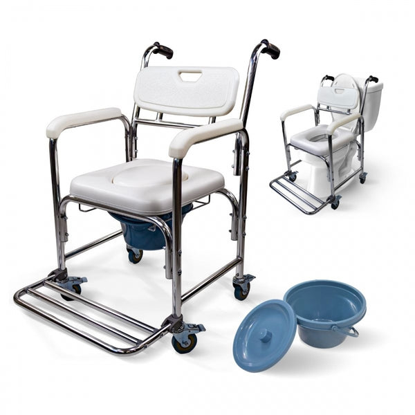 Silla de baño con inodoro | Orinal Extraíble 4.3L | Reposapiés y Reposabrazos | Ruedas con freno | Rope | Mobiclinic