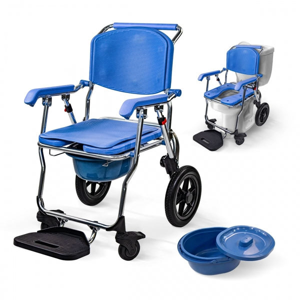 Silla de ruedas con inodoro | 3 en 1 | Plegable y ligera | Cubeta 6.5L | Ruedas con freno | Babor | Mobiclinic
