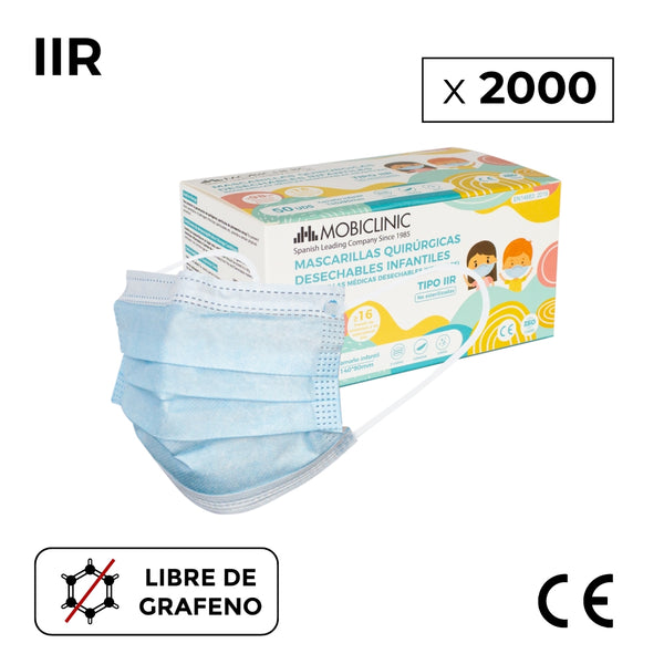 2000 Mascarillas quirúrgicas infantiles IIR (o adulto talla XS) | Desechables | 3 capas | 40 cajas de 50 uds | Mobiclinic