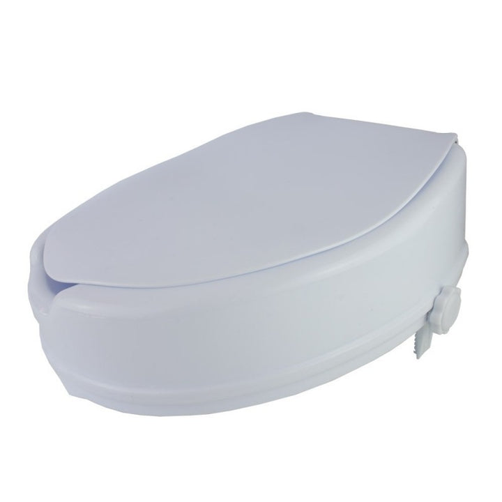 Elevador WC para Adulto Sin Tapa 10 cm Adaptable a inodoros ovalados  Sistema de fijación Lateral Marca española Modelo Titán